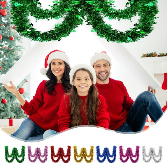 Christmas Clover Tinsel Garland For Christmas Tree 6.56ft Artificial Foil Metallic Tinsel Twist Garland 2Pack Colorful Glitter Hanging Wreath Decor For New Year Party Stair Railing Indoor