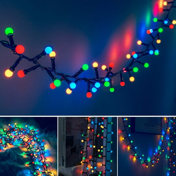 Christmas Cluster Lights Outdoor,500LED 33FT Christmas Globe Lights wiith 8 Modes Memory,Waterproof Plug in Tree Lights for Garland Patio Window Xmas Party Outside Decorations,Multicolor