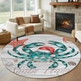 thumbnail image 1 of Christmas Coastal Round Rug 5ft Washable Circle Kitchen Rugs Non Slip Ocean Crab Starfish Conch Wooden Grain Large Area Rug Indoor Floor Carpet for Bedroom Living Room Home Office Dining Room Nursery, 1 of 8
