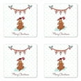 thumbnail image 1 of Christmas Coaster Set of 4, Cartoon Dog with Xmas Candy Cane and Joy Written Flags on Stars, Square Hardboard Gloss Coasters, Standard Size, Pale Turquoise and Ginger, by Ambesonne, 1 of 2
