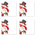 thumbnail image 1 of Christmas Coaster Set of 4, Friendly Happy Santa Claus Penguin Snowman Holiday Design, Square Hardboard Gloss Coasters, Standard Size, Charcoal Grey Red White, by Ambesonne, 1 of 2