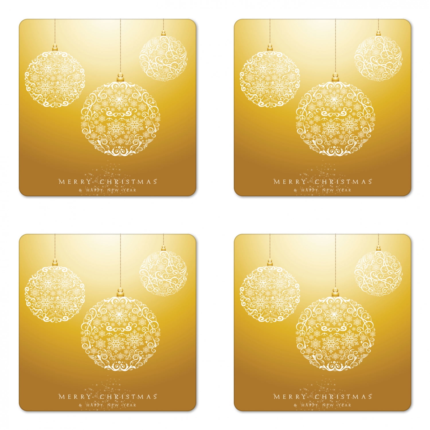 Christmas Coaster Set of 4, Merry Xmas Round Baubles Hanging in the Air ...