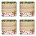 thumbnail image 1 of Christmas Coaster Set of 4, Pine Branches Ornaments on Wooden Planks Snow Presents Vintage Composition Print, Square Hardboard Gloss Coasters, Standard Size, Multicolor, by Ambesonne, 1 of 2