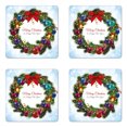 thumbnail image 1 of Christmas Coaster Set of 4, Round Green Wreath with Vibrant Traditional Elements Happy New Year Art, Square Hardboard Gloss Coasters, Standard Size, Multicolor, by Ambesonne, 1 of 2