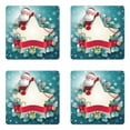 thumbnail image 1 of Christmas Coaster Set of 4, Santa Claus Star Banner Snowflakes Ribbon and Candy Cane Tree Winter Season Theme, Square Hardboard Gloss Coasters, Standard Size, Red White, by Ambesonne, 1 of 2