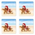 thumbnail image 1 of Christmas Coaster Set of 4, Scenery in Windy Nature with Snowman in Winter Season Western Building Print, Square Hardboard Gloss Coasters, Standard Size, Grey and White, by Ambesonne, 1 of 2