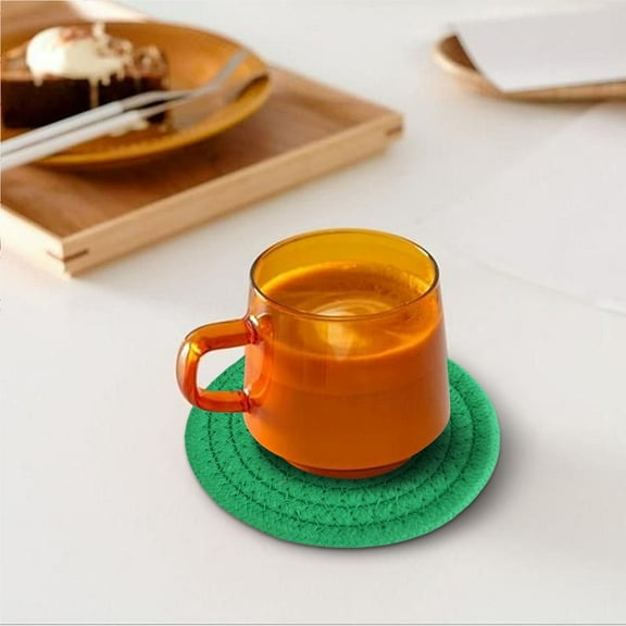 Christmas Coasters,Coasters for Drinks,Coffee,Cotton Woven Absorbent Coaster with Holder,Boho Coasters for Home Decor Tabletop Protection Suitable for Kinds of Cups,Coffee(Grass Green)