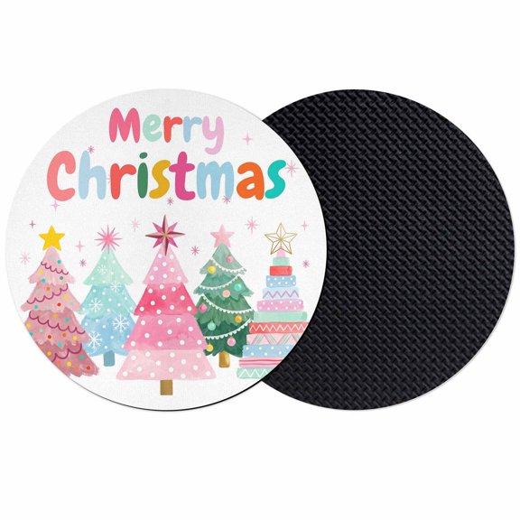 Christmas Coasters Set of 2, Absorbent Coasters for Drinks, Pink Green Xmas Tree Sparkle Stars Polka Dot Coaster for Desk Coffee Table Protection, Home Decor House Warming Gifts 4"
