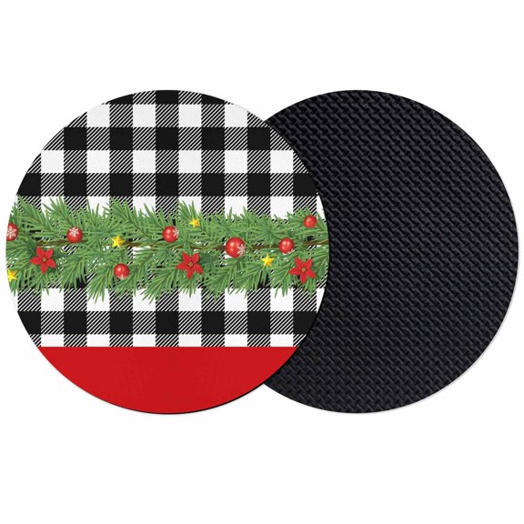Christmas Coasters Set of 2, Absorbent Coasters for Drinks, Red Green Xmas Botanical Berry Black Checkered Coaster for Desk Coffee Table Protection, Home Decor House Warming Gifts 4"