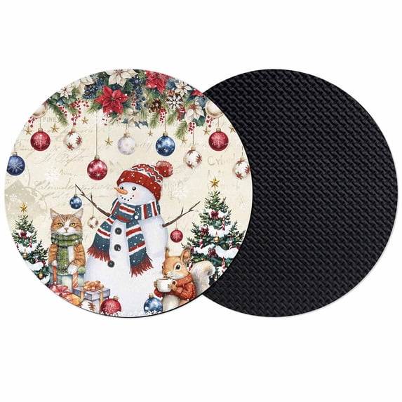 Christmas Coasters Set of 2, Absorbent Coasters for Drinks, Snowman Poinsettia Pine Tree Branch Squirrel Cat Coaster for Desk Coffee Table Protection, Home Decor House Warming Gifts 4"