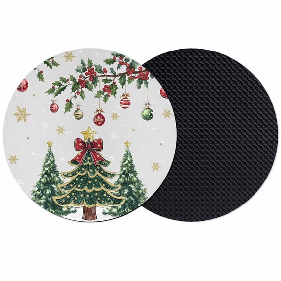 Christmas Coasters Set of 2, Absorbent Coasters for Drinks, Winter Green Pine Trees Maple Leave Xmas Balls Coaster for Desk Coffee Table Protection, Home Decor House Warming Gifts 4"