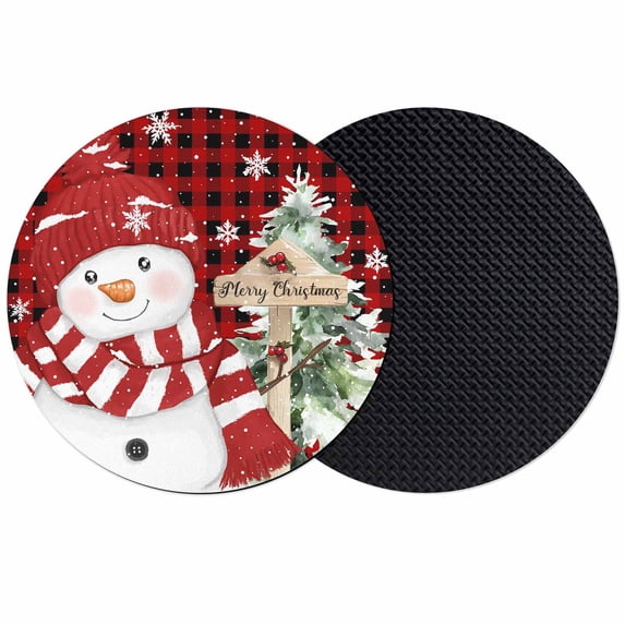 Christmas Coasters Set of 2, Absorbent Coasters for Drinks, Winter Snowman Snow Pine Tree Red Black Plaid Coaster for Desk Coffee Table Protection, Home Decor House Warming Gifts 4"