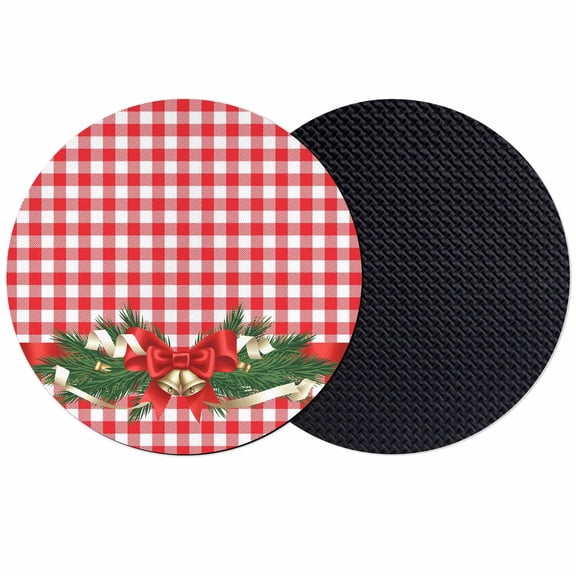 Christmas Coasters Set of 2, Absorbent Coasters for Drinks, Winter Xmas Bell Pine Branches Red Buffalo Plaid Coaster for Desk Coffee Table Protection, Home Decor House Warming Gifts 4"