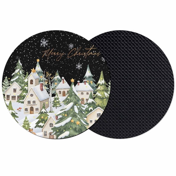 Christmas Coasters Set of 2, Absorbent Coasters for Drinks, Winter Xmas Trees Snowflakes Country Cabin Black Coaster for Desk Coffee Table Protection, Home Decor House Warming Gifts 4"