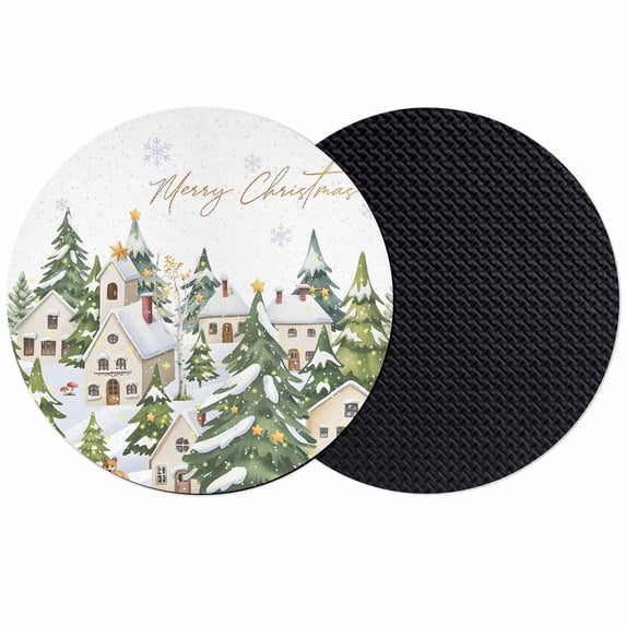 Christmas Coasters Set of 2, Absorbent Coasters for Drinks, Winter Xmas Trees Snowflakes Country Cabin Coaster for Desk Coffee Table Protection, Home Decor House Warming Gifts 4"