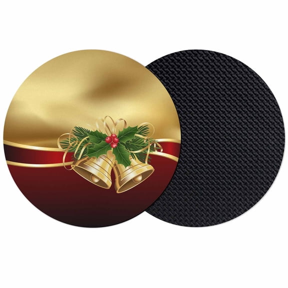 Christmas Coasters Set of 2, Absorbent Coasters for Drinks, Xmas Bells Berry Botanical Golden Red Coaster for Desk Coffee Table Protection, Home Decor House Warming Gifts 4"