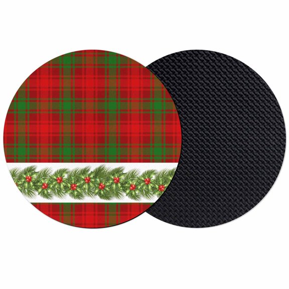 Christmas Coasters Set of 2, Absorbent Coasters for Drinks, Xmas Botanical Berry Green Red Checkered Coaster for Desk Coffee Table Protection, Home Decor House Warming Gifts 4"