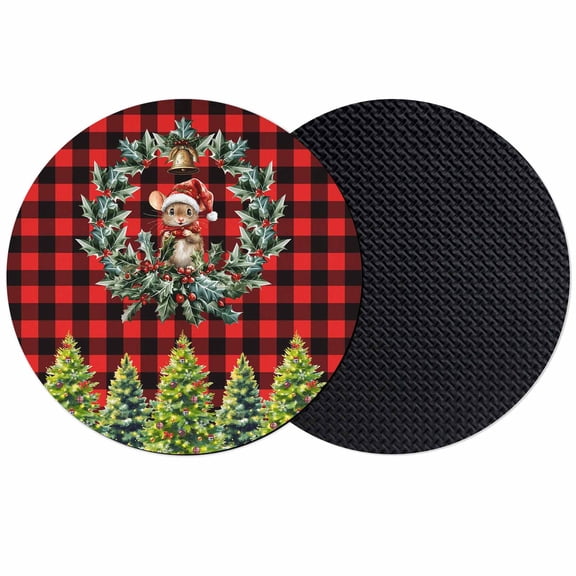 Christmas Coasters Set of 2, Absorbent Coasters for Drinks, Xmas Tree Berries Red Black Buffalo Plaid Coaster for Desk Coffee Table Protection, Home Decor House Warming Gifts 4"