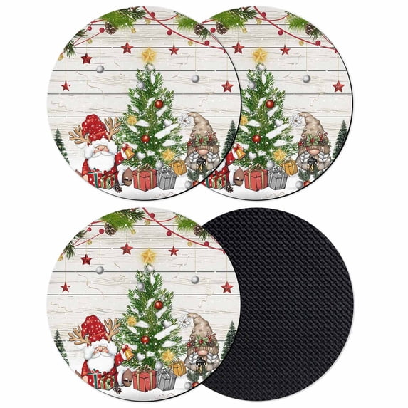 Christmas Coasters Set of 4, Absorbent Coasters for Drinks, Gnomes Xmas Tree Snowflake Winter Gifts Wooden Coaster for Desk Coffee Table Protection, Home Decor House Warming Gifts 4"