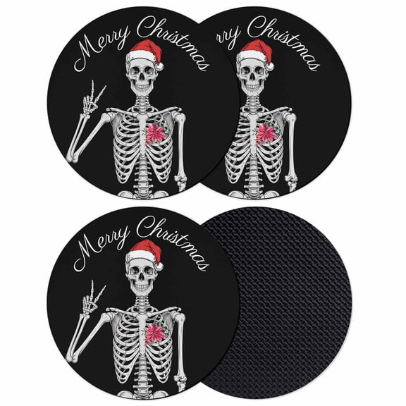Christmas Coasters Set of 4, Absorbent Coasters for Drinks, Skull Red Floral Botanical Black Coaster for Desk Coffee Table Protection, Home Decor House Warming Gifts 4"