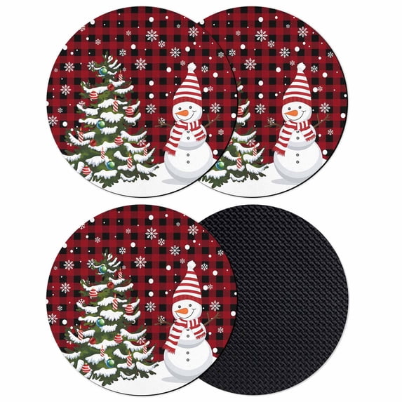 Christmas Coasters Set of 4, Absorbent Coasters for Drinks, Snowman Tree Snowy Red Black Buffalo Plaid Coaster for Desk Coffee Table Protection, Home Decor House Warming Gifts 4"