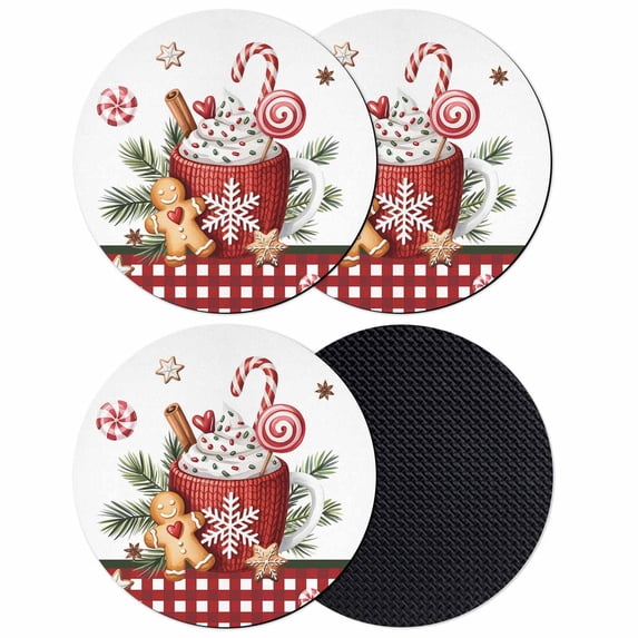 Christmas Coasters Set of 4, Absorbent Coasters for Drinks, Winter Ice Cream Sugar Pine Needle Red Plaid Coaster for Desk Coffee Table Protection, Home Decor House Warming Gifts 4"