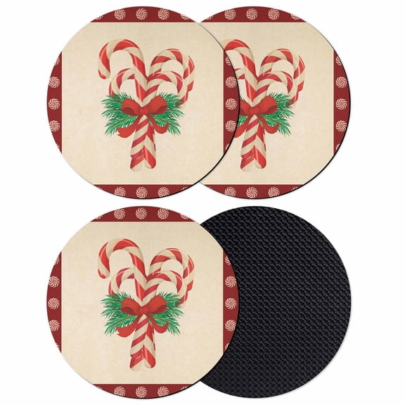 Christmas Coasters Set of 4, Absorbent Coasters for Drinks, Xmas Candy Cane Winter Bow Pine Branch Coaster for Desk Coffee Table Protection, Home Decor House Warming Gifts 4"
