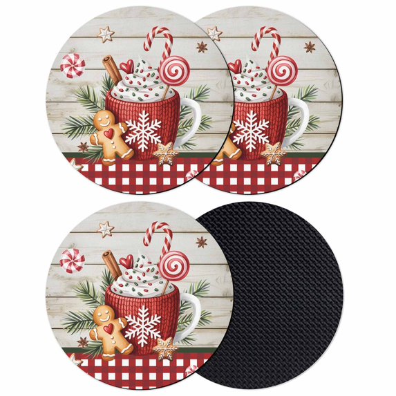 Christmas Coasters Set of 4, Absorbent Coasters for Drinks, Xmas Ice Cream Snowflakes Needles Wooden Grain Coaster for Desk Coffee Table Protection, Home Decor House Warming Gifts 4"