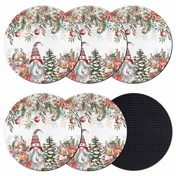 Christmas Coasters Set of 6, Absorbent Coasters for Drinks, Poinsettia Xmas Gnomes Trees Berry Balls Coaster for Desk Coffee Table Protection, Home Decor House Warming Gifts 4"