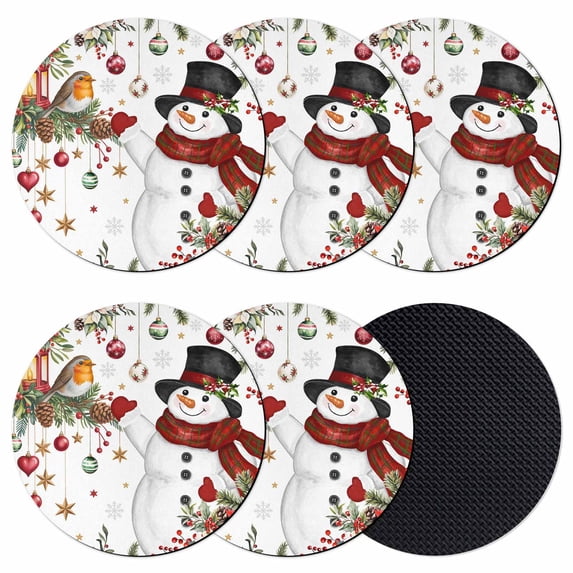 Christmas Coasters Set of 6, Absorbent Coasters for Drinks, Snowman Xmas Tree Snowflake Winter Coaster for Desk Coffee Table Protection, Home Decor House Warming Gifts 4"