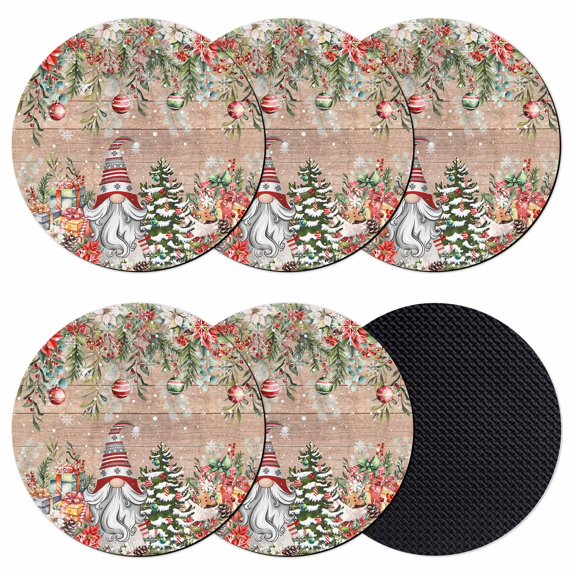 Christmas Coasters Set of 6, Absorbent Coasters for Drinks, Xmas Gnomes Snowflakes Trees Flowers Brown Coaster for Desk Coffee Table Protection, Home Decor House Warming Gifts 4"