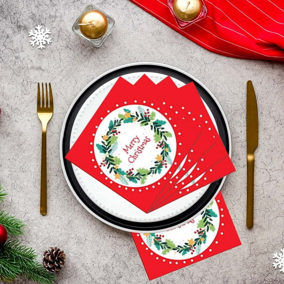 Christmas Cocktail Napkin, Luncheon Napkin Paper, Disposable Bathroom Kitchen Hand Towels, Poinsettias Redberry Dessert Dinner Handnapkin, Wedding Birthday Party Dinnerware Supplies, BBQ Picnic Favor