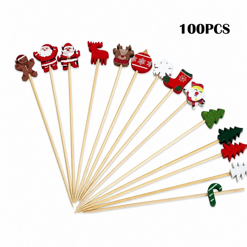 Petizers Christmas Cocktail Picks, 100 Pcs 4.7 In Bamboo Toothpicks with Wooden ...