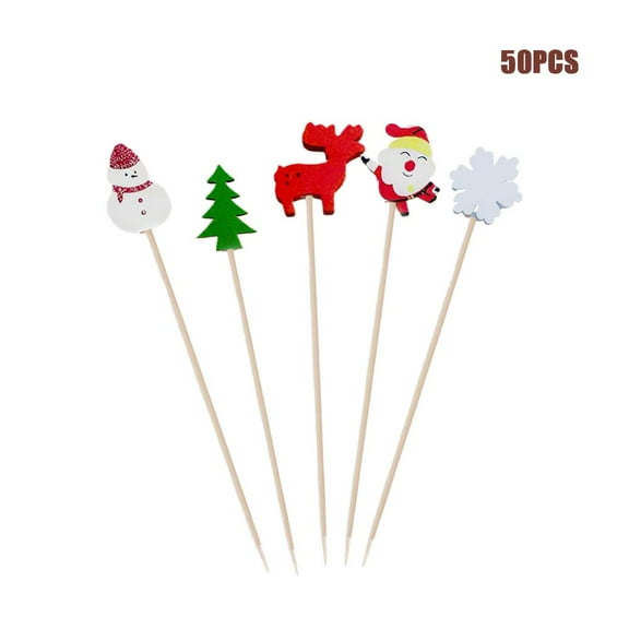 Christmas Cocktail Picks, 4.7 Inch Vintage Themed Xmas Decoration Toothpicks for Appetizers Cake Dessert Food Fruit, Fancy Party Decorations 4 Classic Styles Xmas Tree Snowman Santa Claus Eik