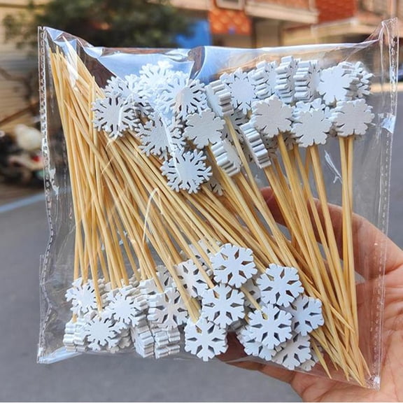 Christmas Cocktail Picks Fruit Sticks Disposable Bamboo Sticks Snowflakes GTR8