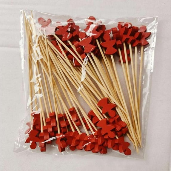 Christmas Cocktail Picks Fruit Sticks Disposable Bamboo Sticks Snowflakes X9O2
