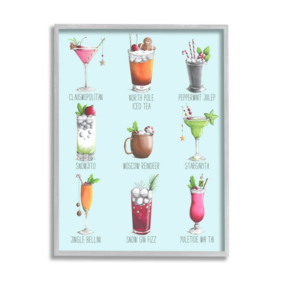Christmas Cocktails Seasonal Menu Holiday Graphic Art Gray Framed Art Print Wall Art