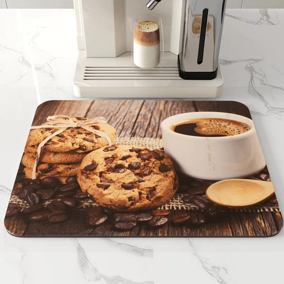 Christmas Coffee Mat Rubber Dish Drying Mat For Kitchen Counter Farmhouse Style Art Kitchen Mat Thanksgiving Coffee Bar Accessories Decorative Cookies Coffee Chocolate Drying Pad 16" X 18"