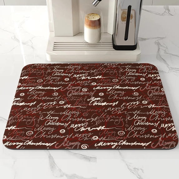 Christmas Coffee Mat Rustic Dish Drying Mat Farmhouse Style Decorative Coffee Maker Art Slogan Kitchen Mat Coffee Bar Accessories Decorative Vintage Dish Drying Pad 16" X 18"