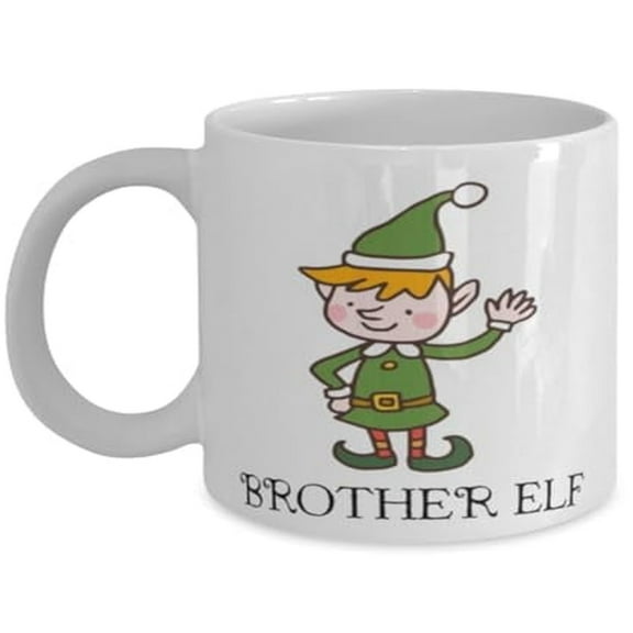 Christmas Coffee Mug, Brother Elf, Sibling Gift, White Ceramic Cup