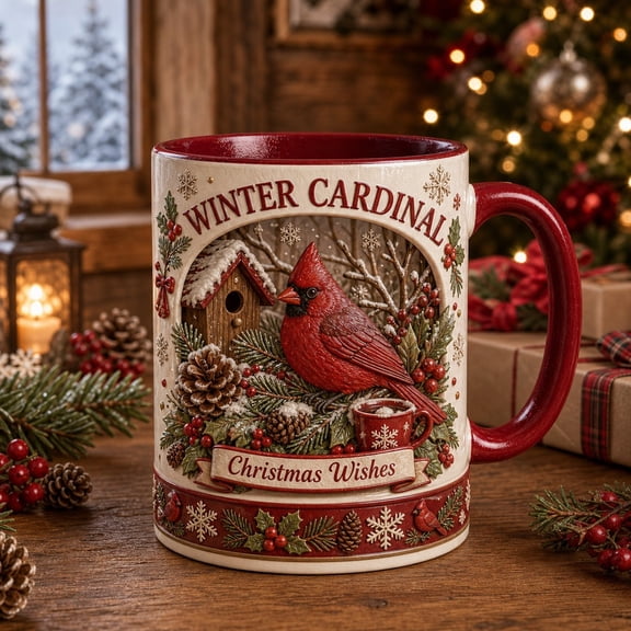 Christmas Coffee Mug Cardinal Winter Scene for Coffee and Tea Holiday Gift for Bird Lovers