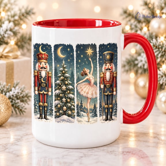 Christmas Coffee Mug, Celestial Nutcracker Moon Ballet Design for Holiday Drink Lovers