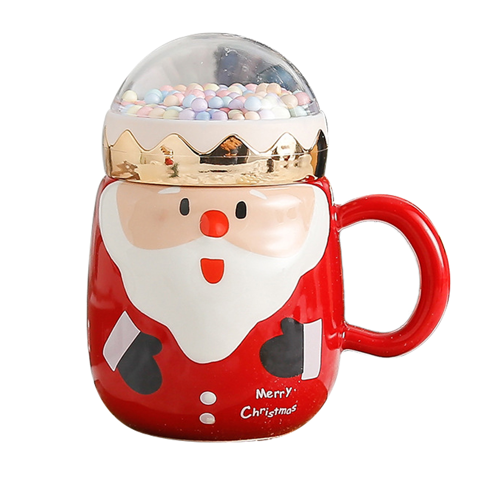 Christmas Coffee Mug, Christmas Ceramic Mug with Lid, Santa Claus Shape