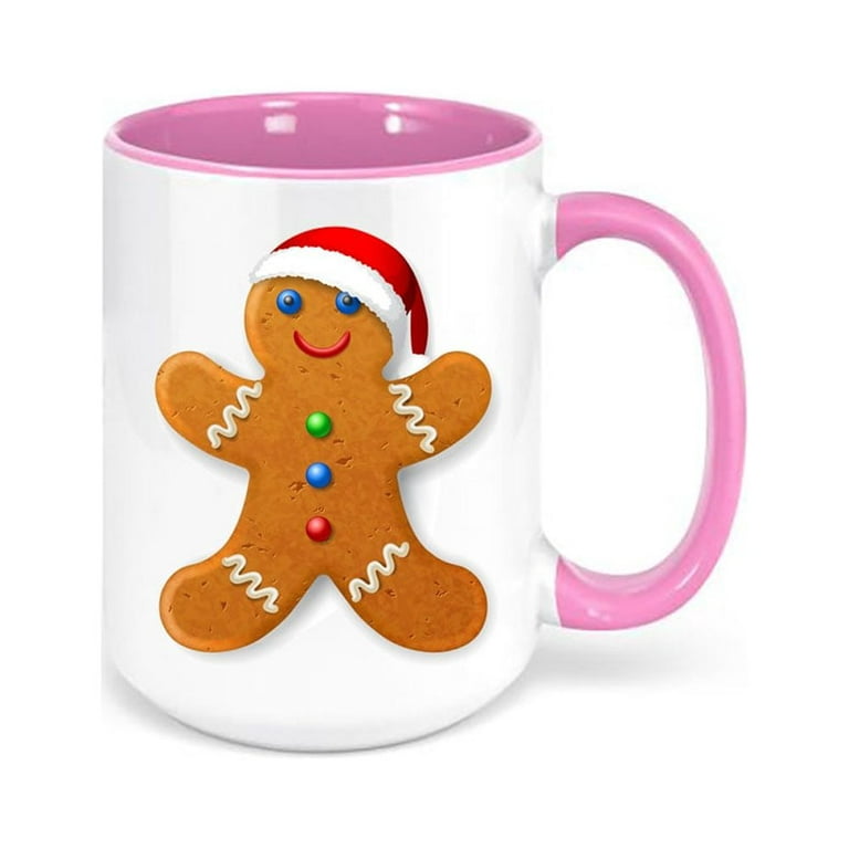 Christmas Coffee Mug, Christmas Gingerbread Man, Gingerbread Man Cup, Christmas Mugs, Sublimated Design, Christmas Mug, Christmas Cup, Pink, Size: 15