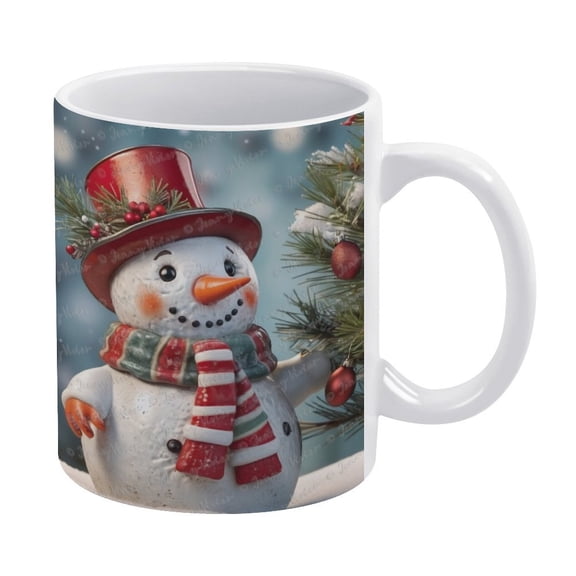 Christmas Coffee Mug - Christmas Snowman Mug - 330 ml / 11 oz White Ceramic Cup - Tea Cup for Xmas Party