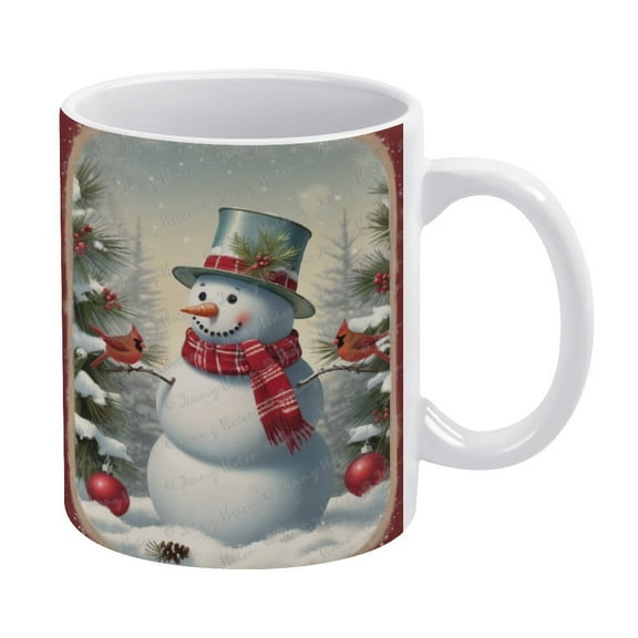 Christmas Coffee Mug - Christmas Snowman Mug - 330 ml / 11 oz White Ceramic Mug - Tea Cup for Xmas Party