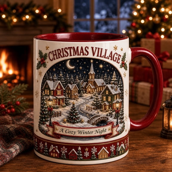 Christmas Coffee Mug Christmas Village Night Cozy Winter Drinkware for Holiday Coffee Lovers