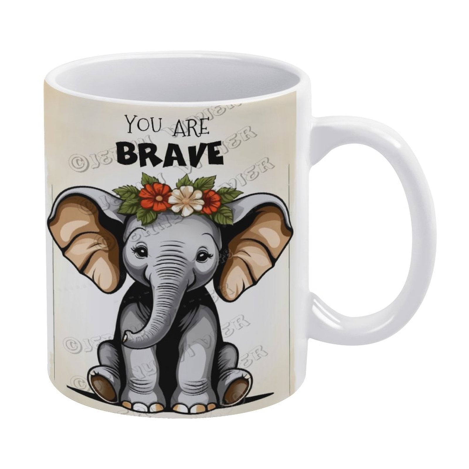 Christmas Coffee Mug - Elephant with Inspiring Positive Quotes Mug - 330 ml  / 11 oz White Ceramic Cup, image size:1600x1600