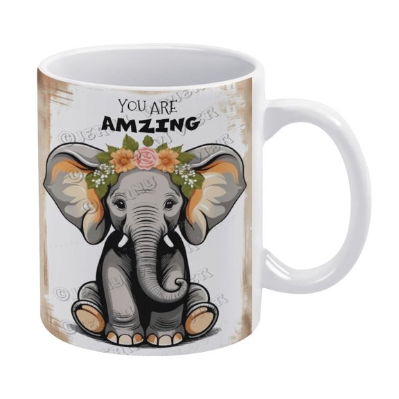 Christmas Coffee Mug - Elephant with Inspiring Positive Quotes Porcelain Cup Ceramic Coffee and Tea Mug - 330 ml / 11 oz White Ceramic Mug