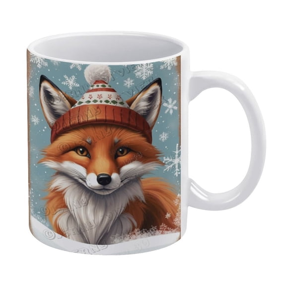 Christmas Coffee Mug - Fox Coffee Ceramic Mug Porcelain Latte Tea Cup - 330 ml / 11 oz White Ceramic Mug